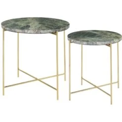 Cozy Living Freja Kaffeetische 2-er Set, Waldgrün / Messing