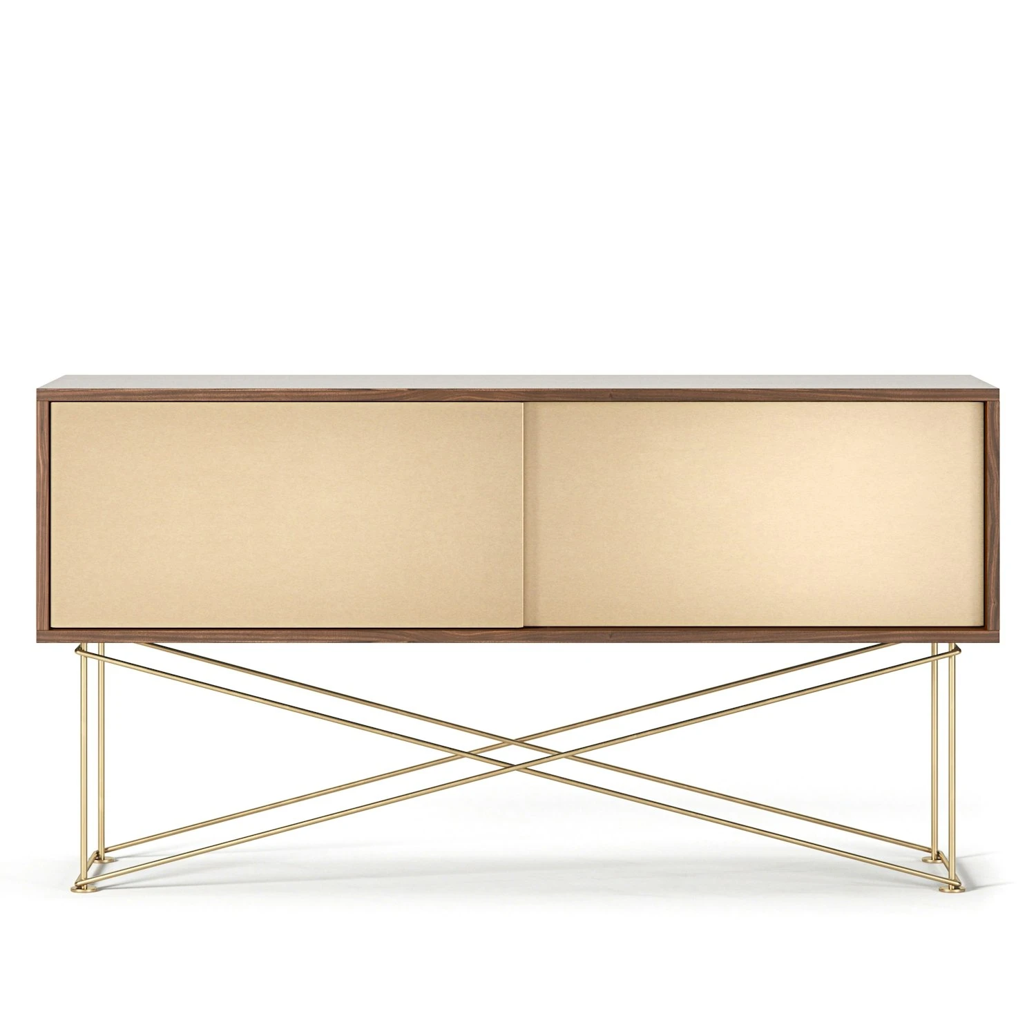 Vogue Fernsehbank 136 Cm Zwei Messing-Schiebetüren Und Gestell, Walnuss/Messing 3 Vogue Fernsehbank 136 Cm Zwei Messing-Schiebetüren Und Gestell, Walnuss/Messing