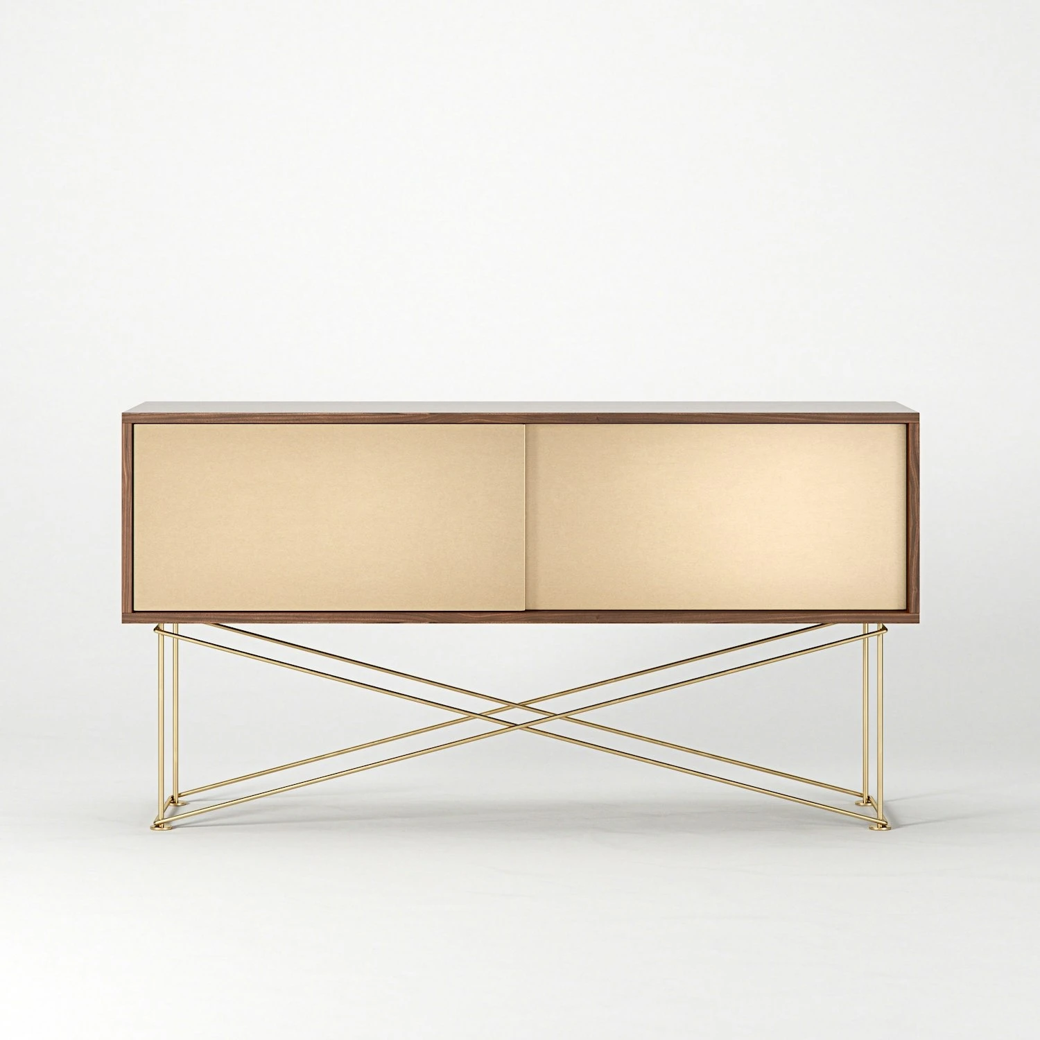 Vogue Fernsehbank 136 Cm Zwei Messing-Schiebetüren Und Gestell, Walnuss/Messing 4 Vogue Fernsehbank 136 Cm Zwei Messing-Schiebetüren Und Gestell, Walnuss/Messing – Bild 2