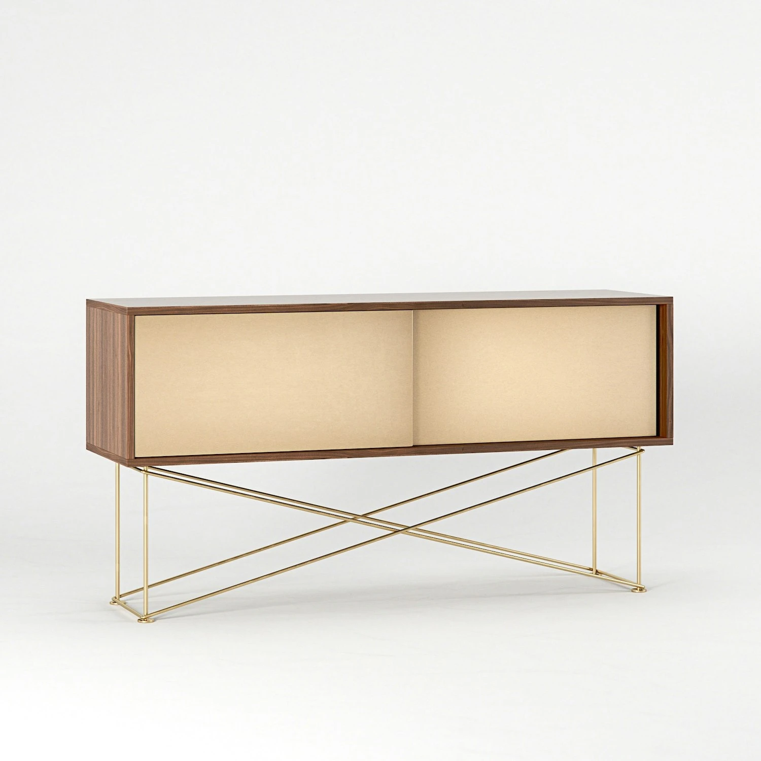 Vogue Fernsehbank 136 Cm Zwei Messing-Schiebetüren Und Gestell, Walnuss/Messing 5 Vogue Fernsehbank 136 Cm Zwei Messing-Schiebetüren Und Gestell, Walnuss/Messing – Bild 3