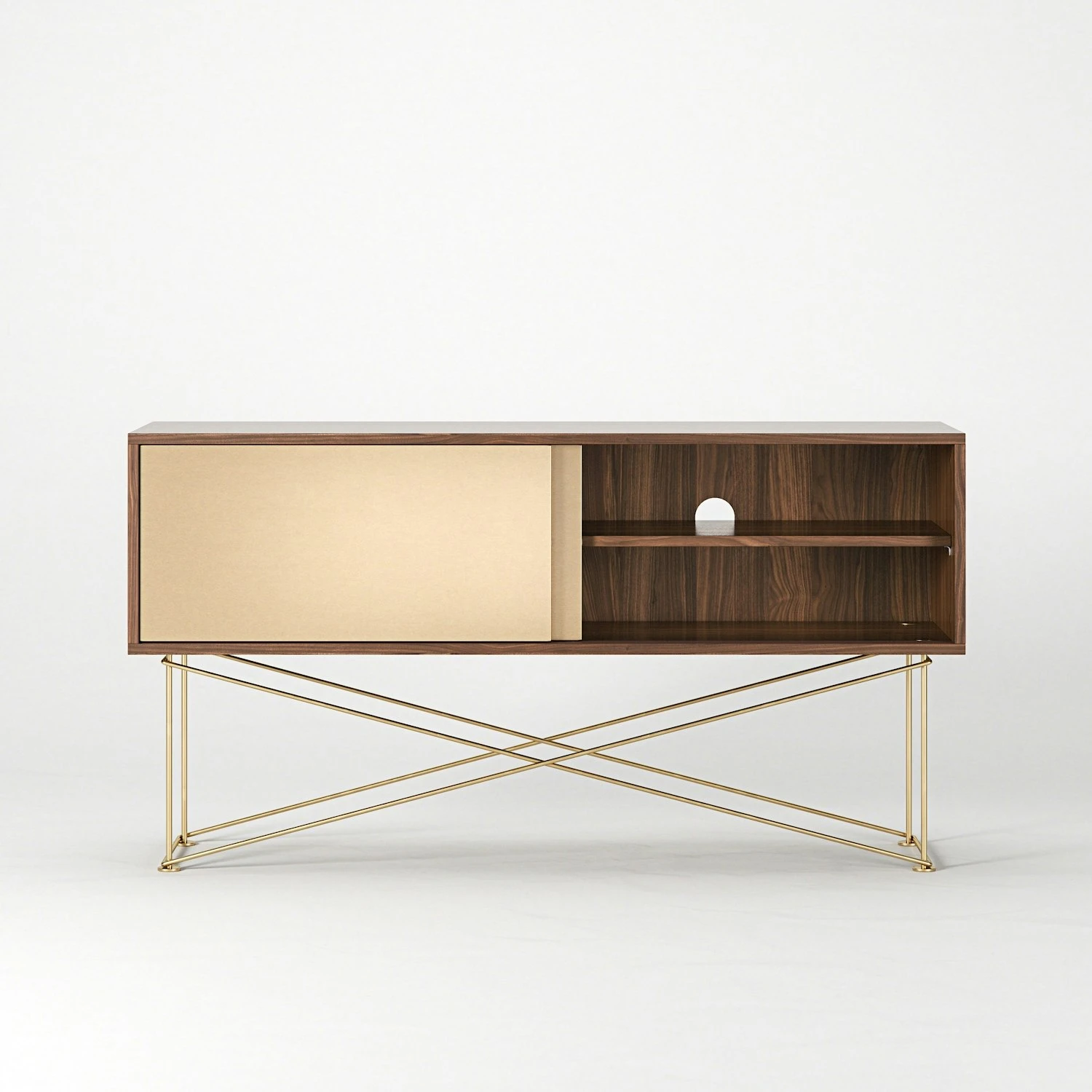 Vogue Fernsehbank 136 Cm Zwei Messing-Schiebetüren Und Gestell, Walnuss/Messing 7 Vogue Fernsehbank 136 Cm Zwei Messing-Schiebetüren Und Gestell, Walnuss/Messing – Bild 5