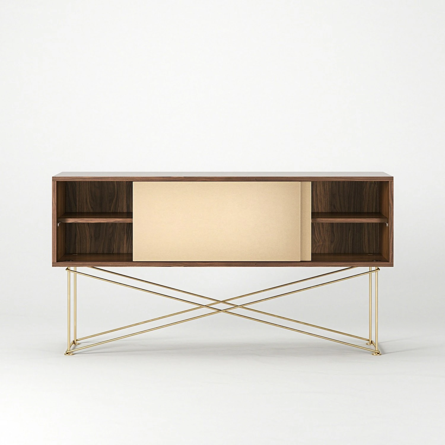 Vogue Fernsehbank 136 Cm Zwei Messing-Schiebetüren Und Gestell, Walnuss/Messing 8 Vogue Fernsehbank 136 Cm Zwei Messing-Schiebetüren Und Gestell, Walnuss/Messing – Bild 6