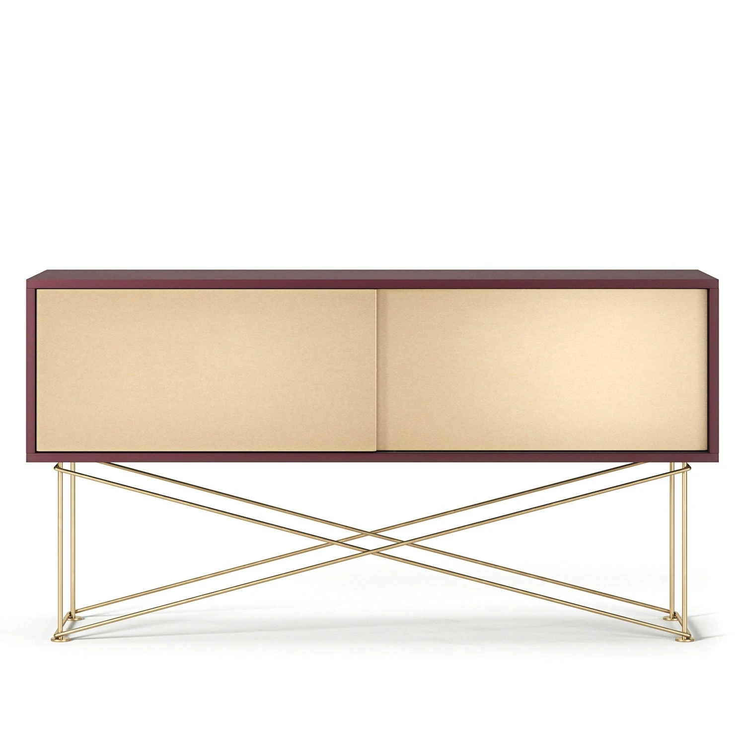 Vogue Fernsehbank 136 Cm Zwei Messing-Schiebetüren Und Gestell, Weinrot/Messing 3 Vogue Fernsehbank 136 Cm Zwei Messing-Schiebetüren Und Gestell, Weinrot/Messing