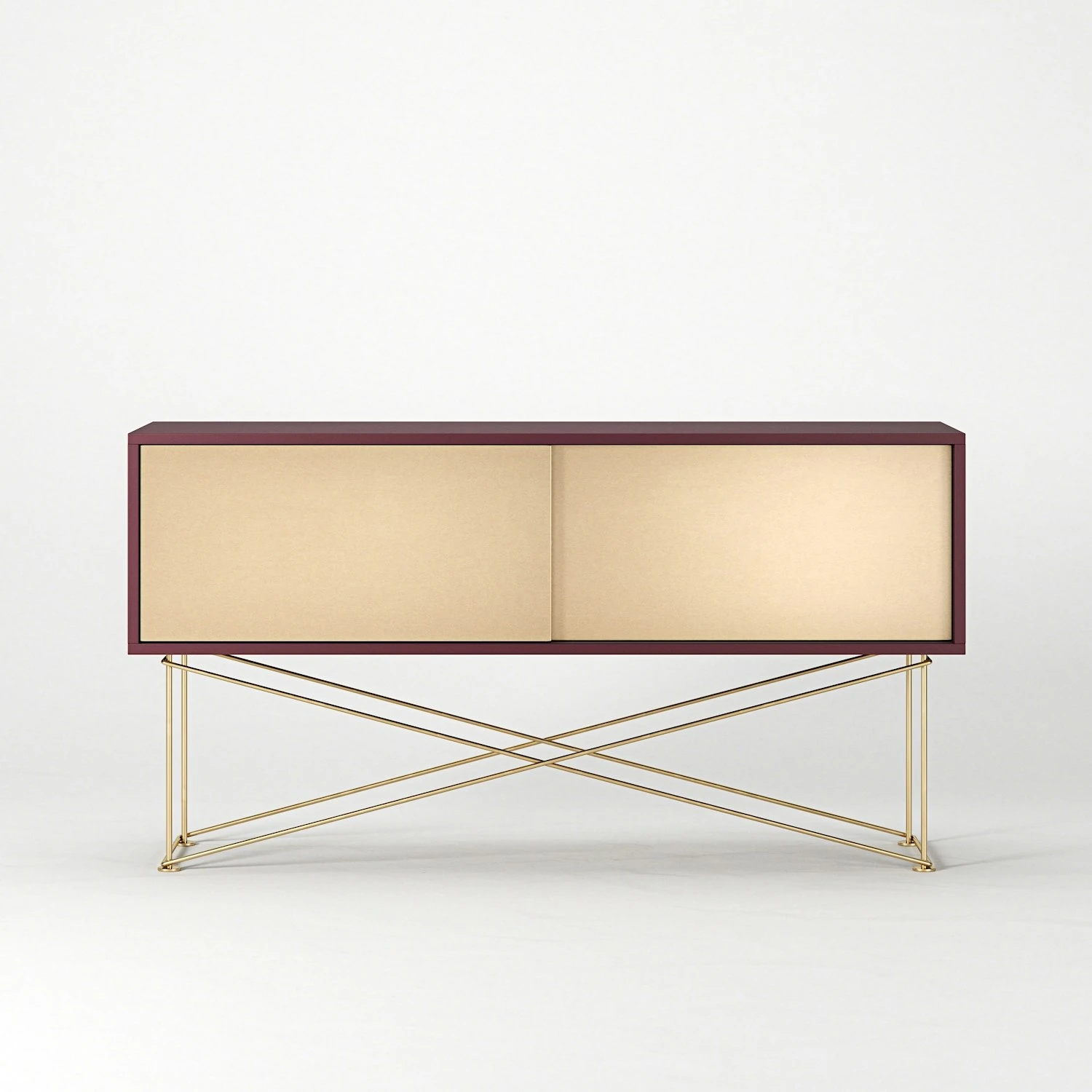 Vogue Fernsehbank 136 Cm Zwei Messing-Schiebetüren Und Gestell, Weinrot/Messing 4 Vogue Fernsehbank 136 Cm Zwei Messing-Schiebetüren Und Gestell, Weinrot/Messing – Bild 2