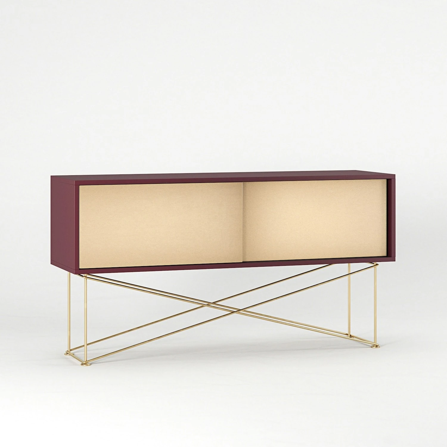 Vogue Fernsehbank 136 Cm Zwei Messing-Schiebetüren Und Gestell, Weinrot/Messing 5 Vogue Fernsehbank 136 Cm Zwei Messing-Schiebetüren Und Gestell, Weinrot/Messing – Bild 3