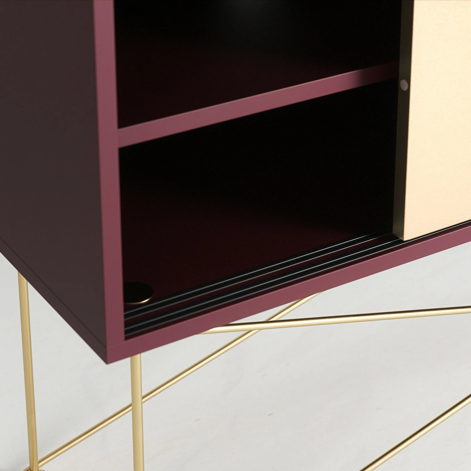 Vogue Fernsehbank 136 Cm Zwei Messing-Schiebetüren Und Gestell, Weinrot/Messing 6 Vogue Fernsehbank 136 Cm Zwei Messing-Schiebetüren Und Gestell, Weinrot/Messing – Bild 4