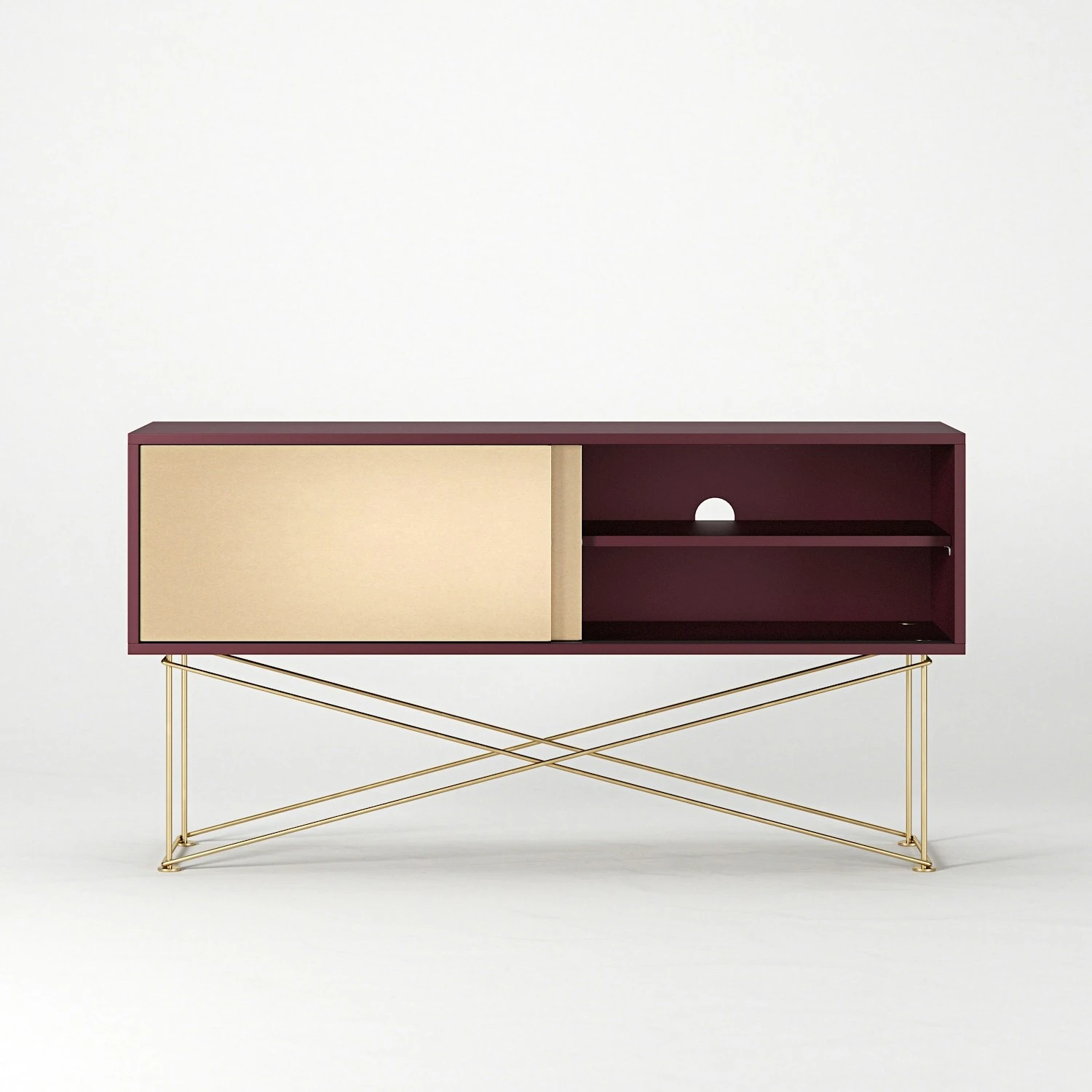 Vogue Fernsehbank 136 Cm Zwei Messing-Schiebetüren Und Gestell, Weinrot/Messing 7 Vogue Fernsehbank 136 Cm Zwei Messing-Schiebetüren Und Gestell, Weinrot/Messing – Bild 5