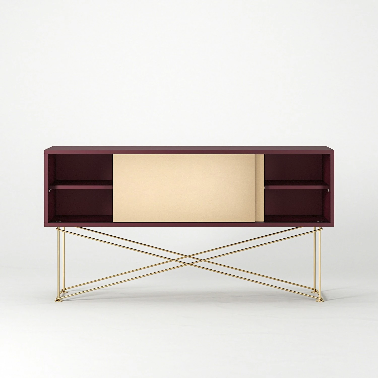 Vogue Fernsehbank 136 Cm Zwei Messing-Schiebetüren Und Gestell, Weinrot/Messing 8 Vogue Fernsehbank 136 Cm Zwei Messing-Schiebetüren Und Gestell, Weinrot/Messing – Bild 6