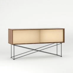 Vogue Fernsehbank 136 Cm Zwei Messing-Schiebetüren Und Gestell, Walnuss/Schwarz -Möbelgeschäft decotique vogue fernsehbank 136 cm zwei messing schiebeturen und gestell 61