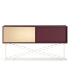 Vogue Fernsehbank 136 Messing-Schiebetüre Und Gestell, Weinrot/Weiß