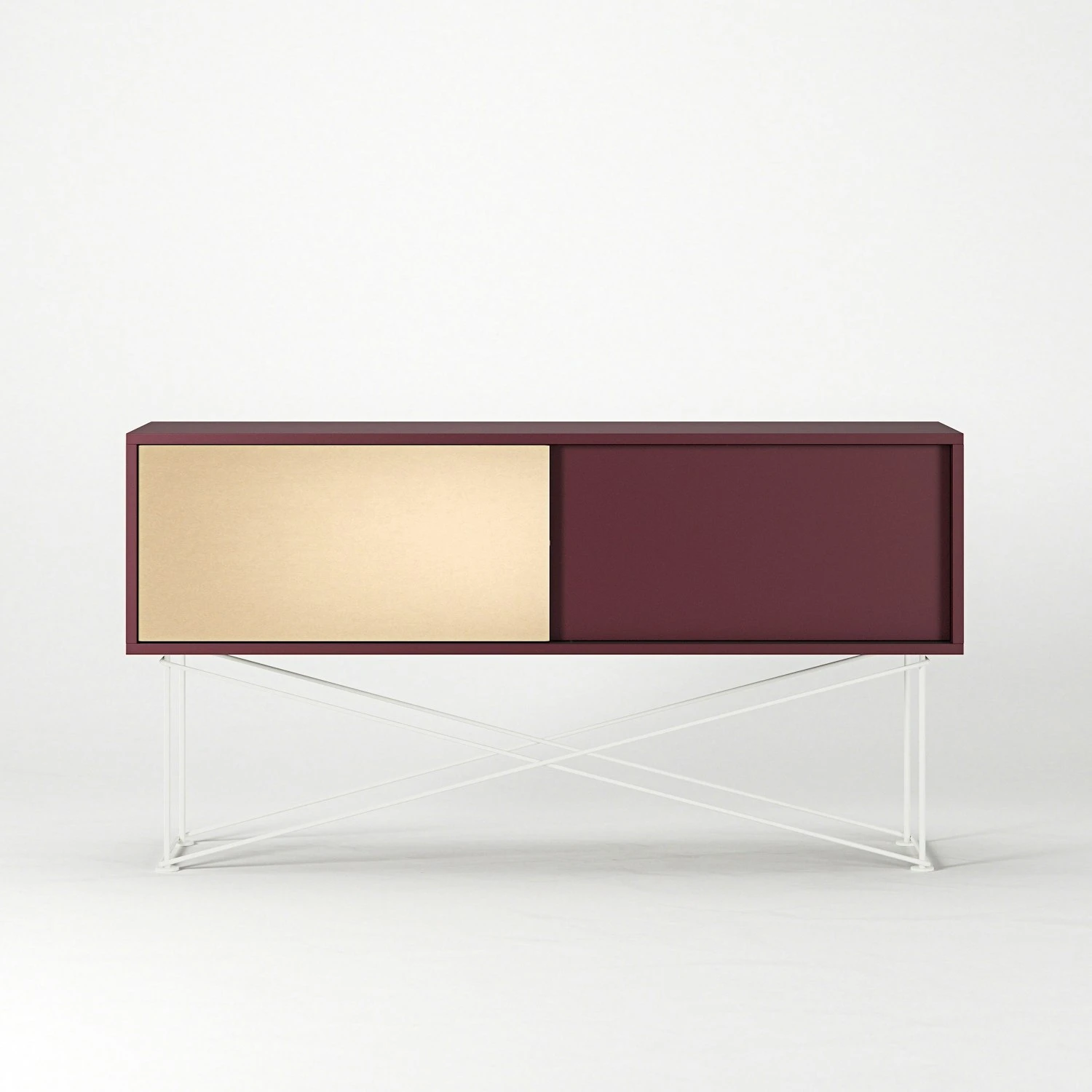 Vogue Fernsehbank 136 Messing-Schiebetüre Und Gestell, Weinrot/Weiß 4 Vogue Fernsehbank 136 Messing-Schiebetüre Und Gestell, Weinrot/Weiß – Bild 2