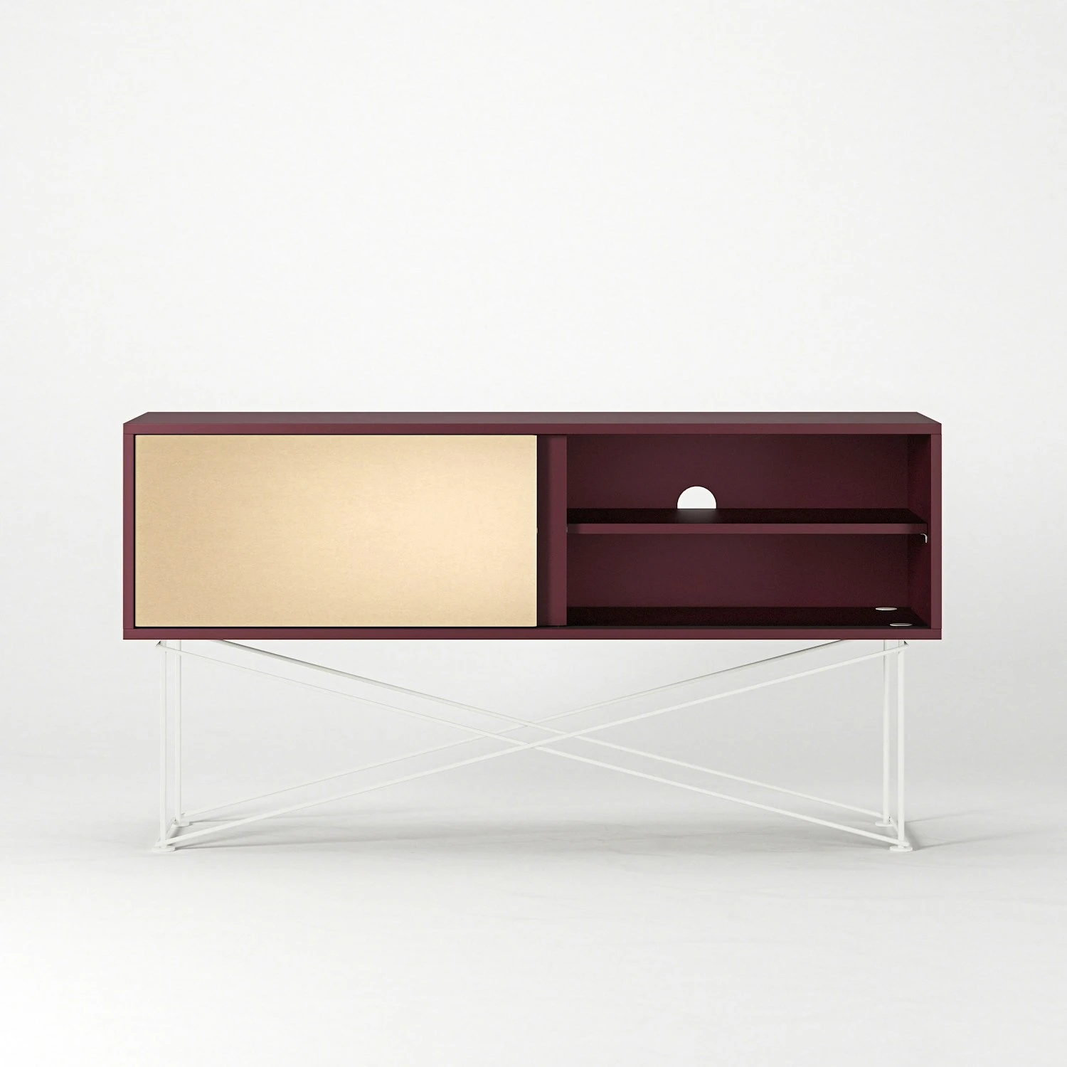 Vogue Fernsehbank 136 Messing-Schiebetüre Und Gestell, Weinrot/Weiß 7 Vogue Fernsehbank 136 Messing-Schiebetüre Und Gestell, Weinrot/Weiß – Bild 5