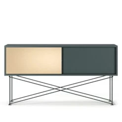 Vogue Fernsehbank 136 Messing-Schiebetüre Und Gestell, Grau/Schwarz