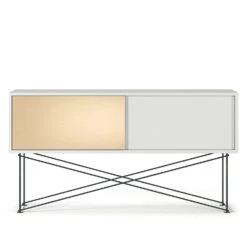 Vogue Fernsehbank 136 Messing-Schiebetüre Und Gestell, Weiß/Schwarz