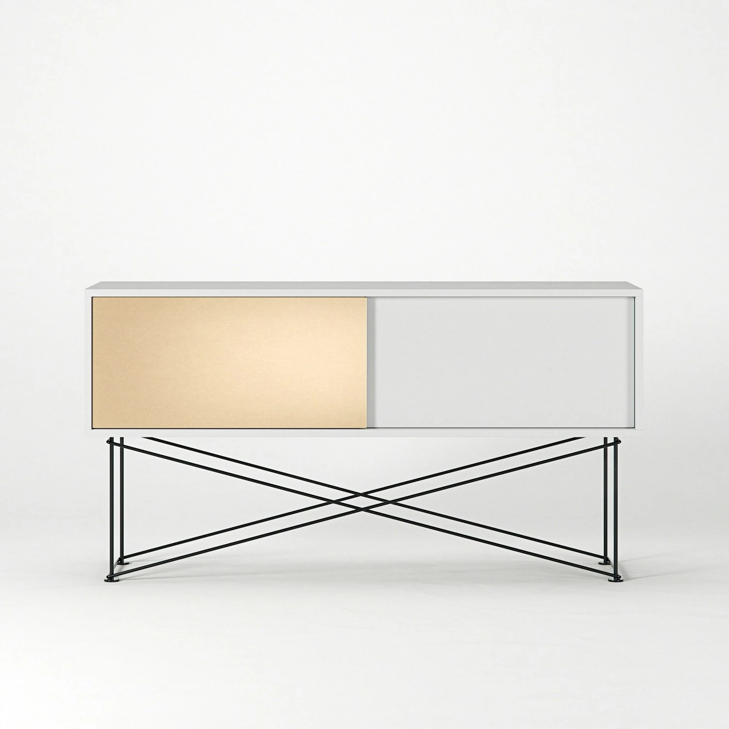 Vogue Fernsehbank 136 Messing-Schiebetüre Und Gestell, Weiß/Schwarz 4 Vogue Fernsehbank 136 Messing-Schiebetüre Und Gestell, Weiß/Schwarz – Bild 2