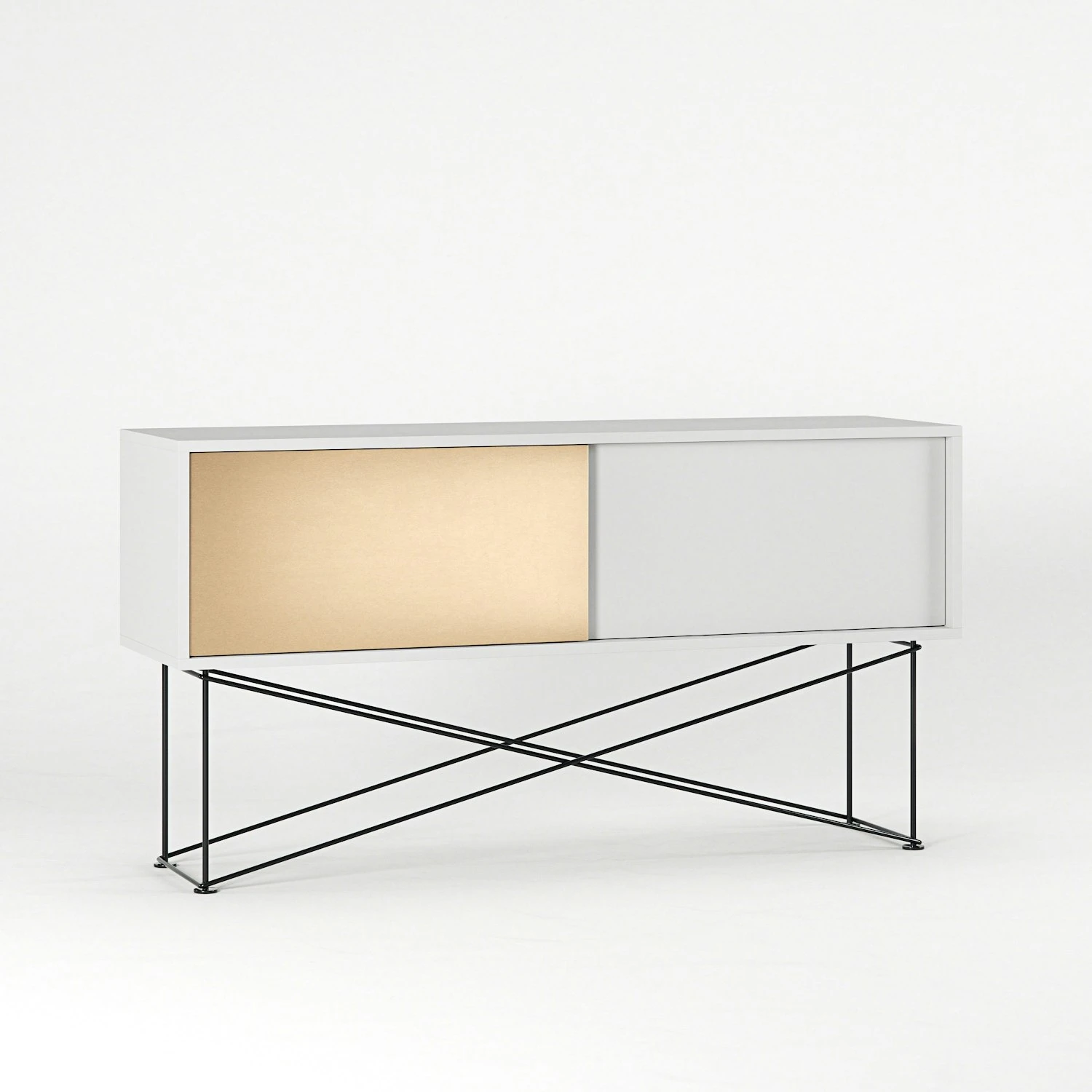 Vogue Fernsehbank 136 Messing-Schiebetüre Und Gestell, Weiß/Schwarz 5 Vogue Fernsehbank 136 Messing-Schiebetüre Und Gestell, Weiß/Schwarz – Bild 3