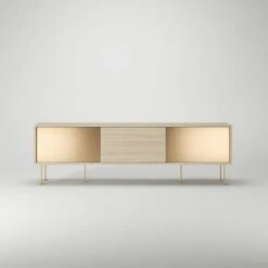 Vogue Fernsehbank 180 Cm Zwei Messingtüren Und Messingbeine, Weißpigmentierte Eiche/Messing -Möbelgeschäft decotique vogue fernsehbank 180 cm zwei messingturen und messingbeine 58