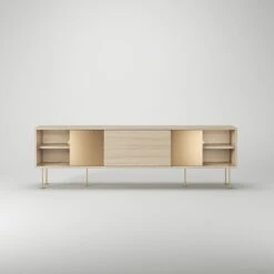 Vogue Fernsehbank 180 Cm Zwei Messingtüren Und Messingbeine, Weißpigmentierte Eiche/Messing -Möbelgeschäft decotique vogue fernsehbank 180 cm zwei messingturen und messingbeine 61