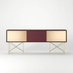 Vogue Fernsehbank 180 Zwei Messingtüren Und Zwei Ständer, Weinrot/Messing -Möbelgeschäft decotique vogue fernsehbank 180 zwei messingturen und zwei stander 117