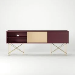 Vogue Fernsehbank 180 Zwei Messingtüren Und Zwei Ständer, Weinrot/Messing -Möbelgeschäft decotique vogue fernsehbank 180 zwei messingturen und zwei stander 120
