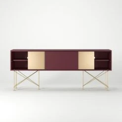 Vogue Fernsehbank 180 Zwei Messingtüren Und Zwei Ständer, Weinrot/Messing -Möbelgeschäft decotique vogue fernsehbank 180 zwei messingturen und zwei stander 121