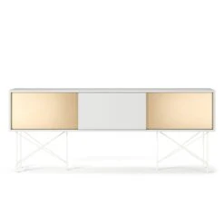 Vogue Fernsehbank 180 Zwei Messingtüren Und Zwei Ständer, Weiß/Weiß