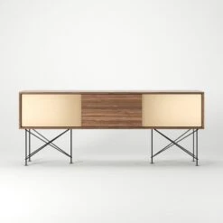 Vogue Fernsehbank 180 Zwei Messingtüren Und Zwei Ständer, Walnuss/Schwarz -Möbelgeschäft decotique vogue fernsehbank 180 zwei messingturen und zwei stander 47