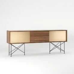 Vogue Fernsehbank 180 Zwei Messingtüren Und Zwei Ständer, Walnuss/Schwarz -Möbelgeschäft decotique vogue fernsehbank 180 zwei messingturen und zwei stander 48