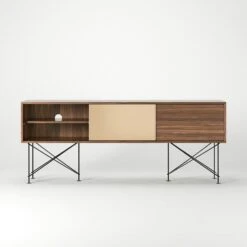 Vogue Fernsehbank 180 Zwei Messingtüren Und Zwei Ständer, Walnuss/Schwarz -Möbelgeschäft decotique vogue fernsehbank 180 zwei messingturen und zwei stander 50