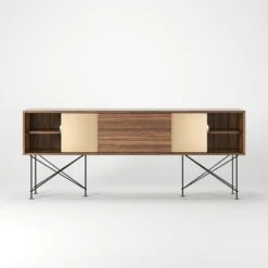 Vogue Fernsehbank 180 Zwei Messingtüren Und Zwei Ständer, Walnuss/Schwarz -Möbelgeschäft decotique vogue fernsehbank 180 zwei messingturen und zwei stander 51