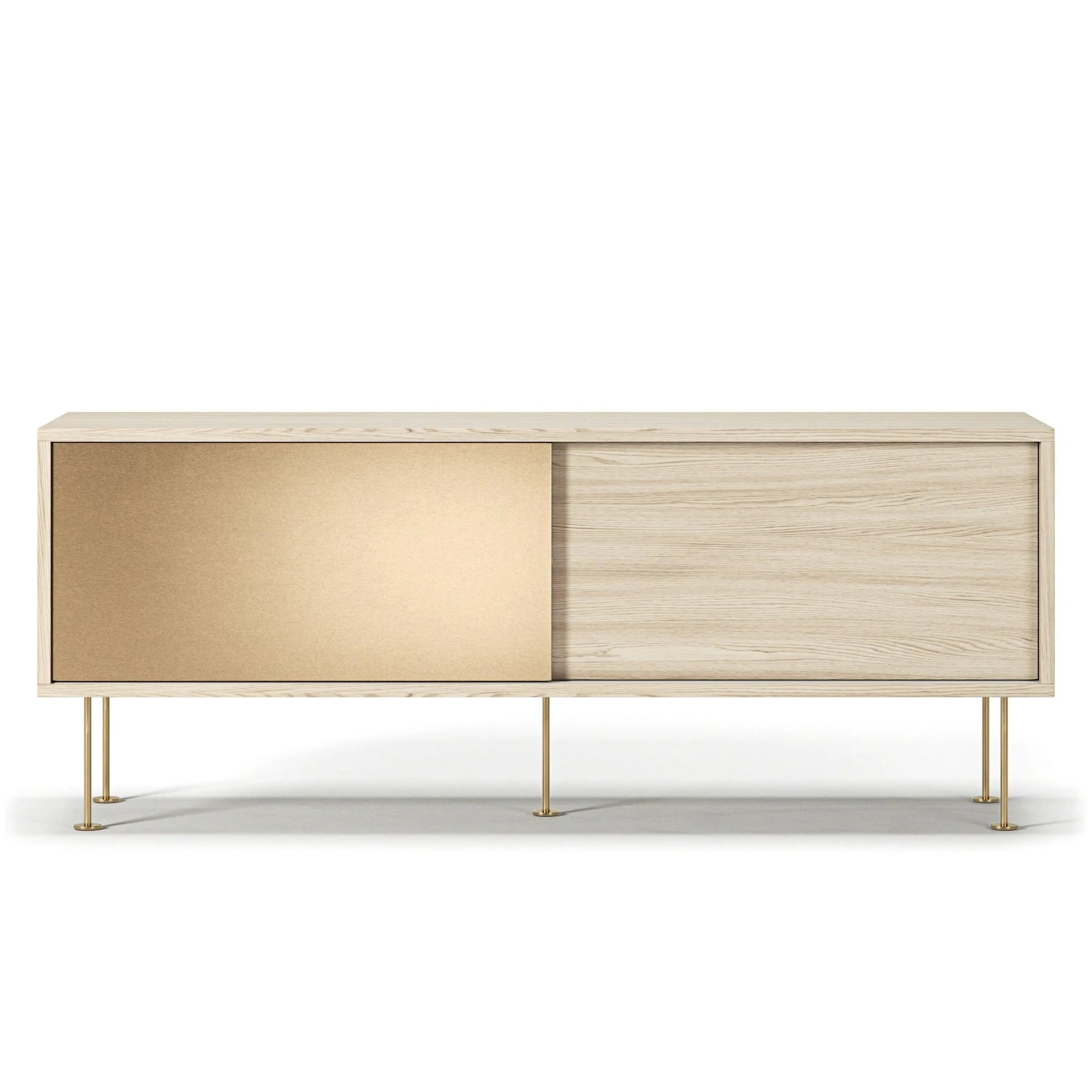 Vogue Sideboard 136 Cm, Messing-Schiebetüre & Weiße Eiche 3 Vogue Sideboard 136 Cm, Messing-Schiebetüre & Weiße Eiche