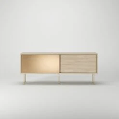 Vogue Sideboard 136 Cm, Messing-Schiebetüre & Weiße Eiche 9 Vogue Sideboard 136 Cm, Messing-Schiebetüre & Weiße Eiche -Möbelgeschäft decotique vogue lowboard 136 cm messing schiebeture messing beine 57