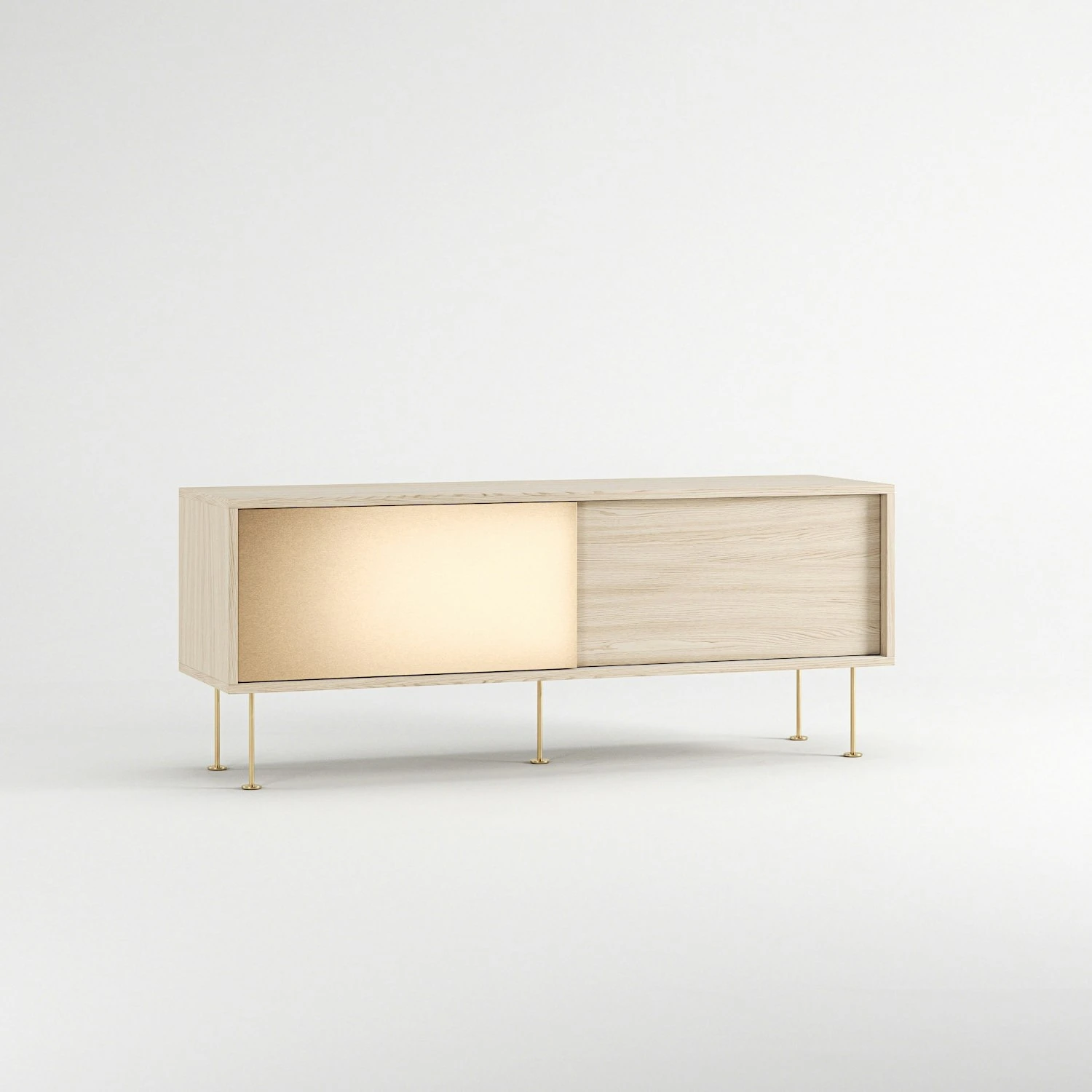 Vogue Sideboard 136 Cm, Messing-Schiebetüre & Weiße Eiche 5 Vogue Sideboard 136 Cm, Messing-Schiebetüre & Weiße Eiche – Bild 3