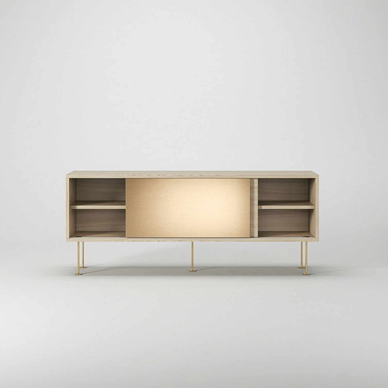 Vogue Sideboard 136 Cm, Messing-Schiebetüre & Weiße Eiche 8 Vogue Sideboard 136 Cm, Messing-Schiebetüre & Weiße Eiche – Bild 6