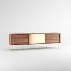 Vogue Lowboard 180 Cm, Walnuss/2W1B/Messing -Möbelgeschäft decotique vogue lowboard 180 cm messingfarbene schiebetur messing beine 17