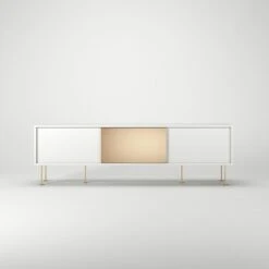 Vogue Lowboard 180 Cm, Weiß/2W1B/Messing -Möbelgeschäft decotique vogue lowboard 180 cm messingfarbene schiebetur messing beine 42