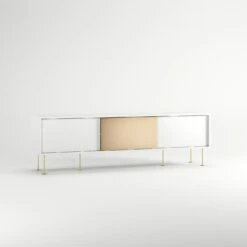 Vogue Lowboard 180 Cm, Weiß/2W1B/Messing -Möbelgeschäft decotique vogue lowboard 180 cm messingfarbene schiebetur messing beine 43