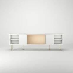 Vogue Lowboard 180 Cm, Weiß/2W1B/Messing -Möbelgeschäft decotique vogue lowboard 180 cm messingfarbene schiebetur messing beine 46