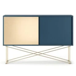 Vogue Sideboard 136 Eine Messingtüre Und Gestell, Dunkelblau/Messing