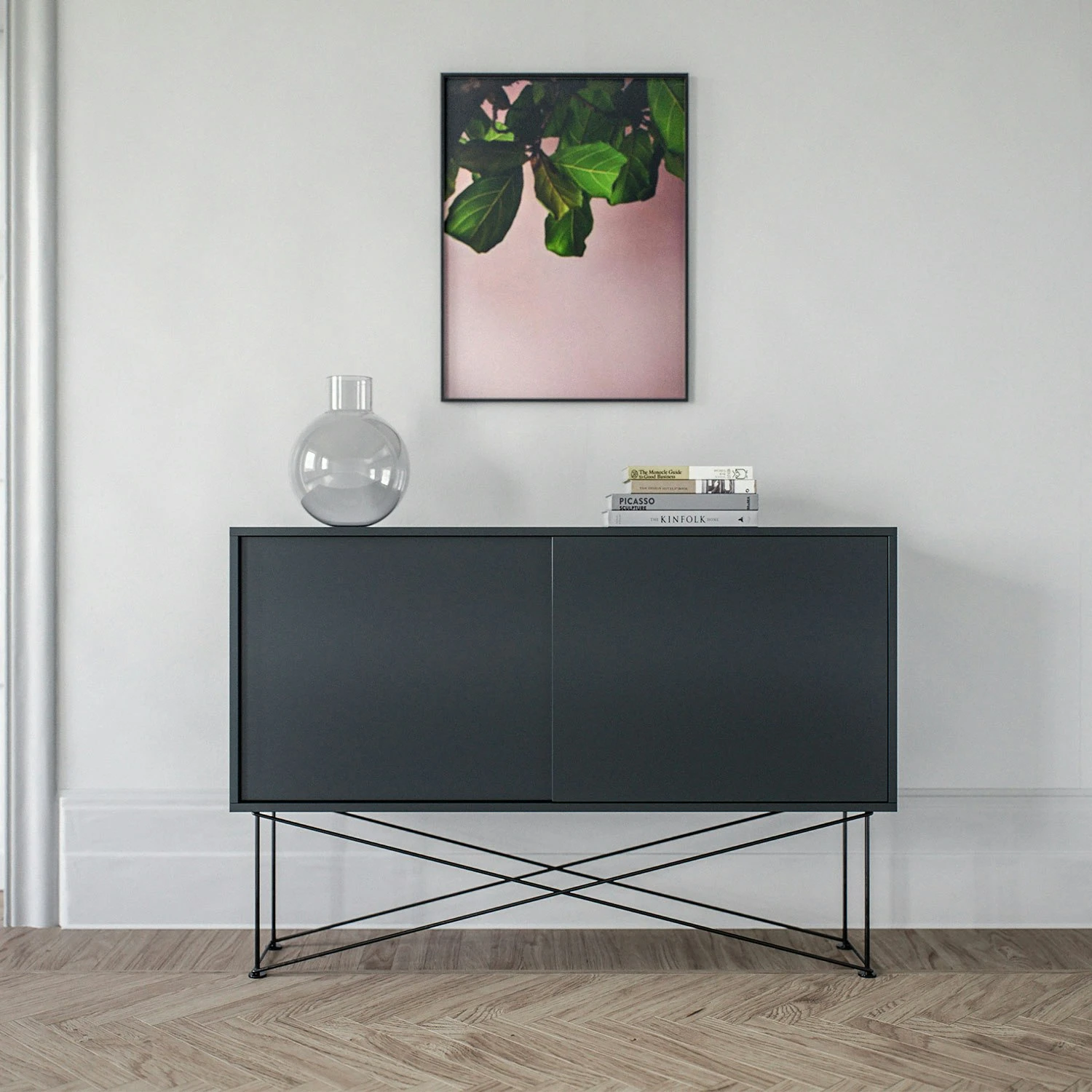 Vogue Sideboard 136 Mit Gestell, Weißpigmentierte Eiche/Weiß 4 Vogue Sideboard 136 Mit Gestell, Weißpigmentierte Eiche/Weiß – Bild 2