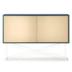 Vogue Sideboard 136 Zwei Messingtüren Und Gestell, Dunkelblau/Weiß
