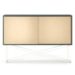 Vogue Sideboard 136 Zwei Messingtüren Und Gestell, Grau/Weiß