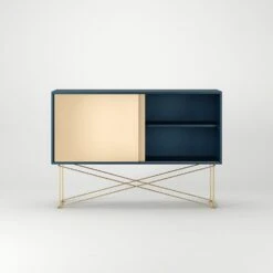 Vogue Sideboard 136 Zwei Messingtüren Und Gestell, Dunkelblau/Messing 12 Vogue Sideboard 136 Zwei Messingtüren Und Gestell, Dunkelblau/Messing -Möbelgeschäft decotique vogue sideboard 136 zwei messingturen und gestell 42