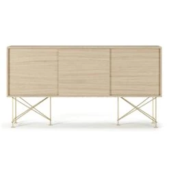 Vogue Sideboard 180 Auf Zwei Ständern, Weißpigmentierte Eiche/Messing