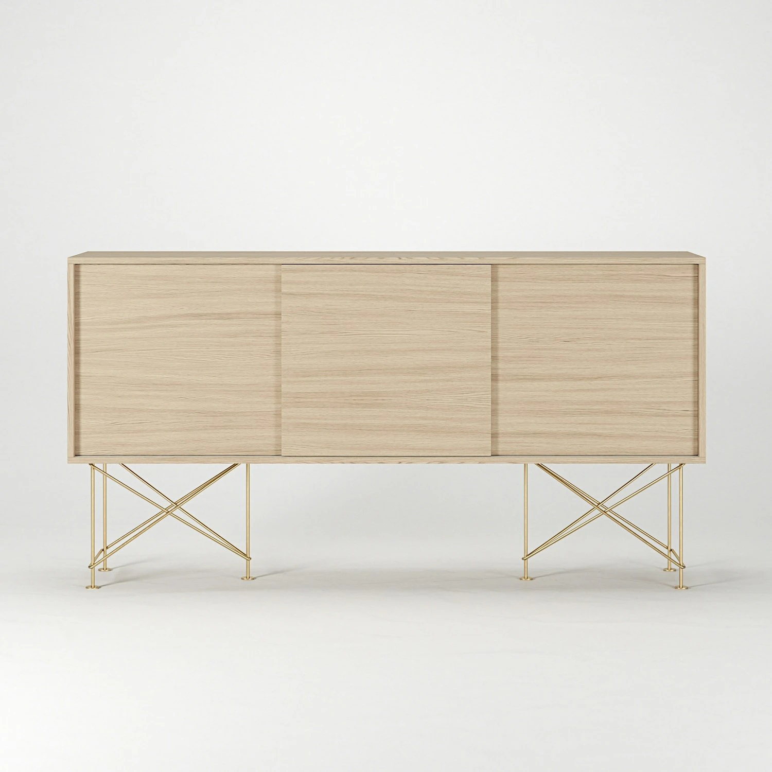 Vogue Sideboard 180 Auf Zwei Ständern, Weißpigmentierte Eiche/Messing 4 Vogue Sideboard 180 Auf Zwei Ständern, Weißpigmentierte Eiche/Messing – Bild 2