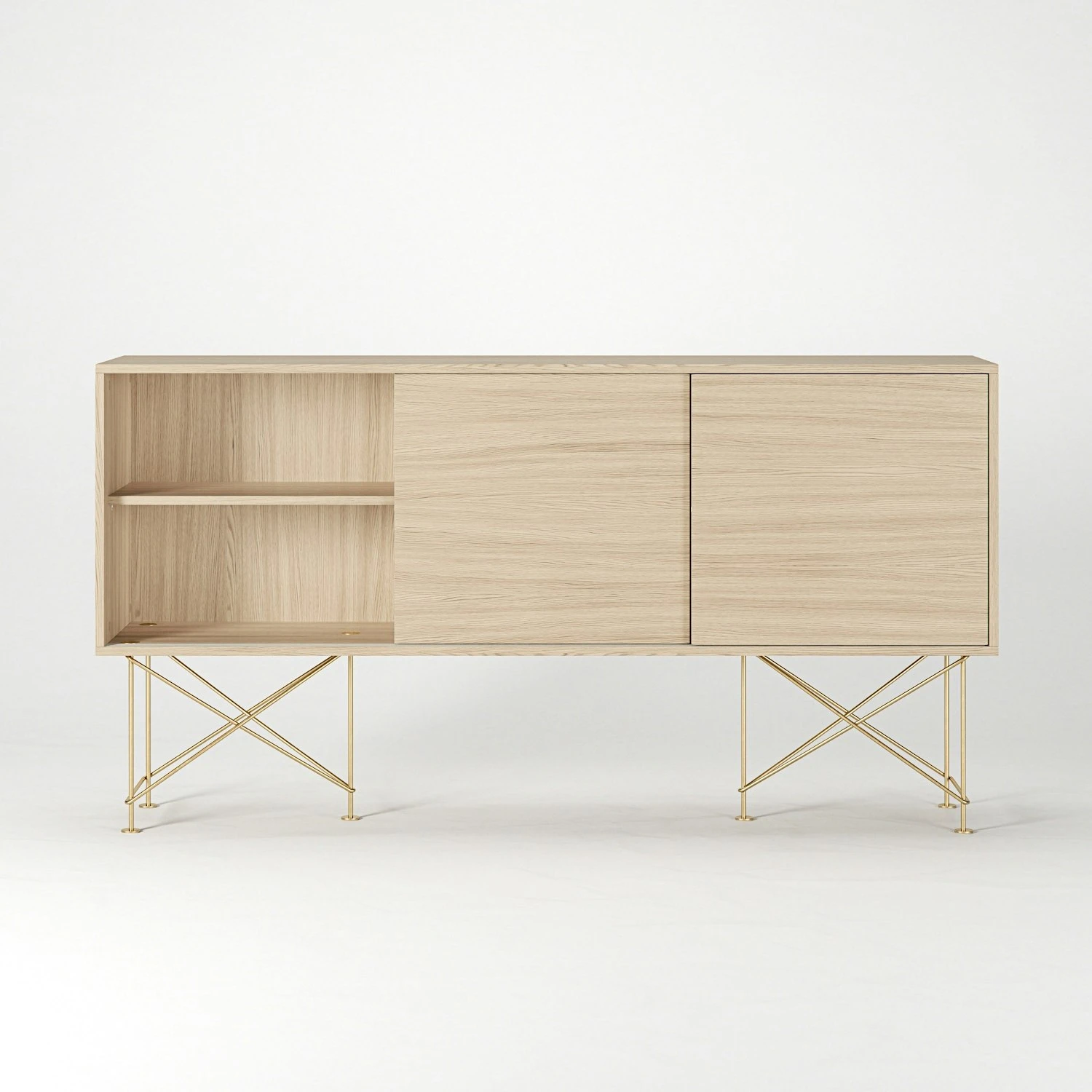 Vogue Sideboard 180 Auf Zwei Ständern, Weißpigmentierte Eiche/Messing 7 Vogue Sideboard 180 Auf Zwei Ständern, Weißpigmentierte Eiche/Messing – Bild 5