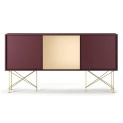 Vogue Sideboard 180 Eine Messingtüren Und Zwei Ständer, Weinrot/Messing