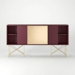 Vogue Sideboard 180 Eine Messingtüren Und Zwei Ständer, Weinrot/Messing -Möbelgeschäft decotique vogue sideboard 180 eine messingturen und zwei stander 82