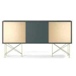 Vogue Sideboard 180 Zwei Messingtüren Und Zwei Ständer, Grau/Messing