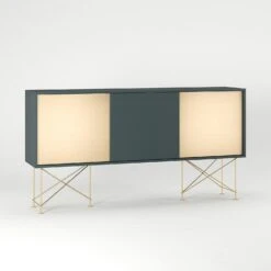 Vogue Sideboard 180 Zwei Messingtüren Und Zwei Ständer, Grau/Messing -Möbelgeschäft decotique vogue sideboard 180 zwei messingturen und zwei stander 131